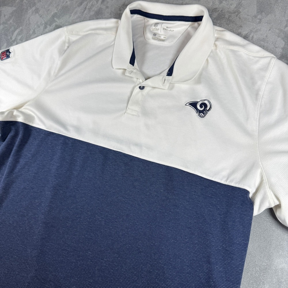 Nike Los Angeles Rams NFL Polo Shirt Mens XXL White Blue Dri-FIT On-Field Coach
